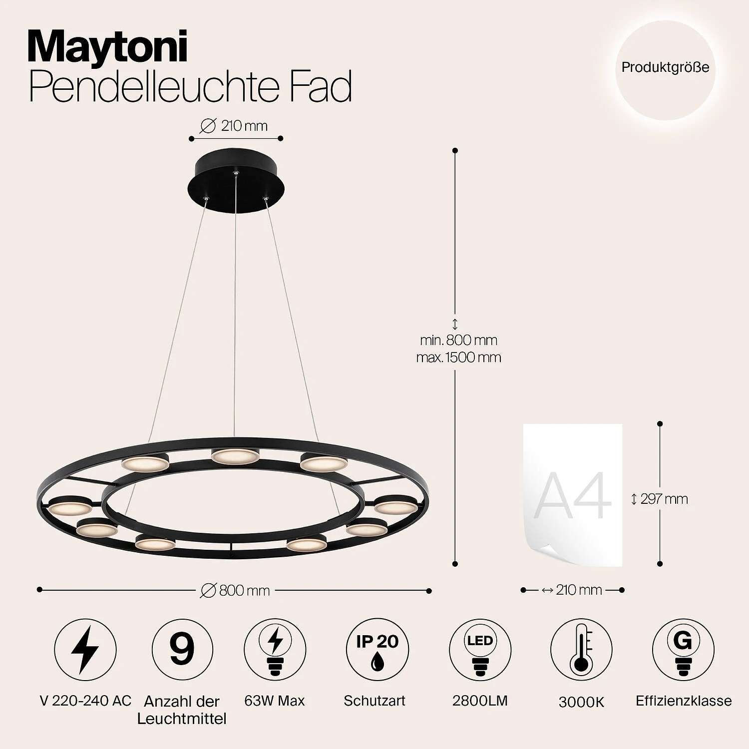 Подвесной светильник Modern Fad, LED 63W, 3000K, Черный, Черный (Maytoni, MOD070PL-L63B3K) - Amppa.ru