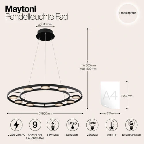 Подвесной светильник Modern Fad, LED 63W, 3000K, Черный, Черный (Maytoni, MOD070PL-L63B3K) - Amppa.ru