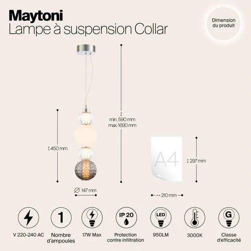 Подвесной светильник Pendant Collar, LED 17W, 3000K, Хром, Разноцветный (Maytoni, P069PL-L17CH3K) - Amppa.ru