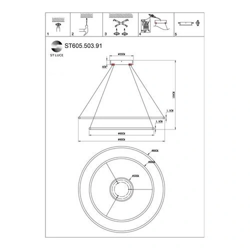 ST605.503.91 Cветильник подвесной SMART ST-Luce Белый/Белый LED 1*91W 2800-6500K Подвесные светильники